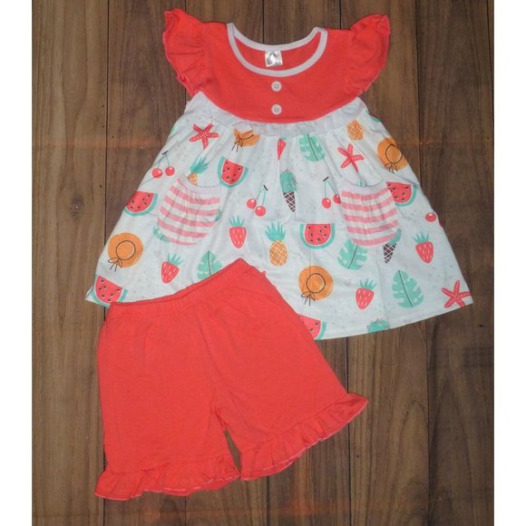 Other - Boutique Tropical Fruit Girls Tunic & Ruffle Shorts Outfit